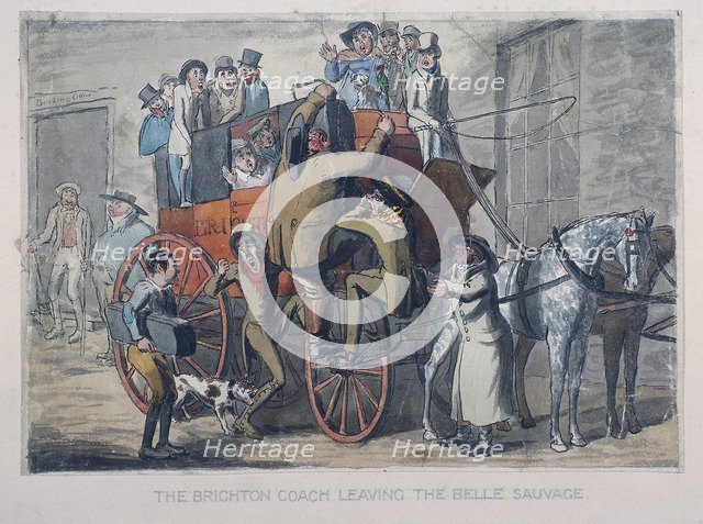 Brighton Coach leaving th Belle Sauvage Inn, London, c1840. Artist: Anon