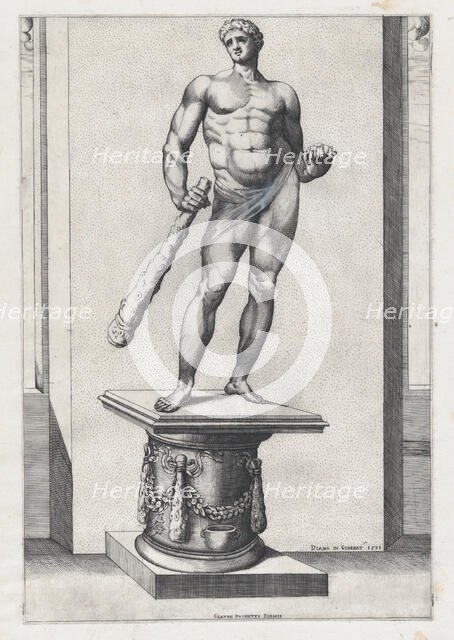 Speculum Romanae Magnificentiae: Hercules with the apples of the Hesperides, 1581., 1581. Creator: Diana Mantuana.