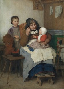Grandmother spooning the soup to her grandchild, 1868.