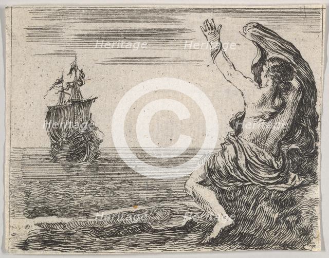 Theseus and Ariadne, from 'Game of Mythology' (Jeu de la Mythologie), 1644. Creator: Stefano della Bella.