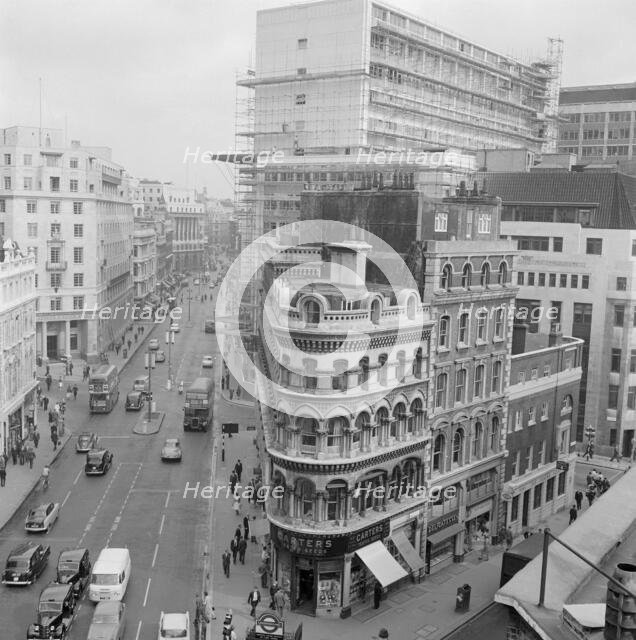 Elevated view along Queen Victoria Street, London, probably 1960s. Creator: John Gay.