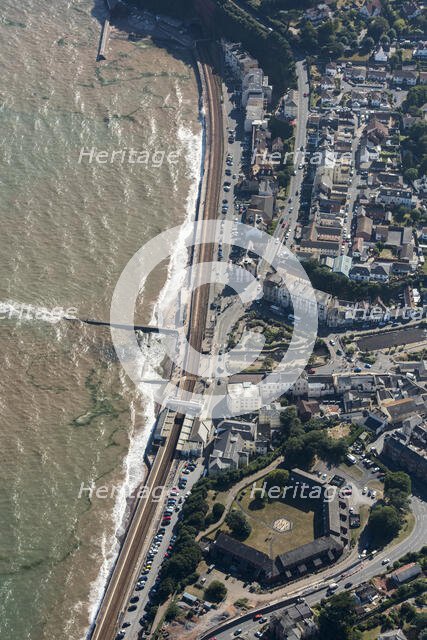 Dawlish Railway Station and the railway line running along the edge of the sea, Devon, 2016. Creator: Damian Grady.