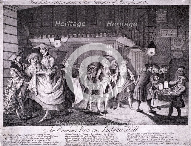 'The sailor's adventure to the streights of Merryland or, an evening view on Ludgate Hill', 1749. Artist: John June