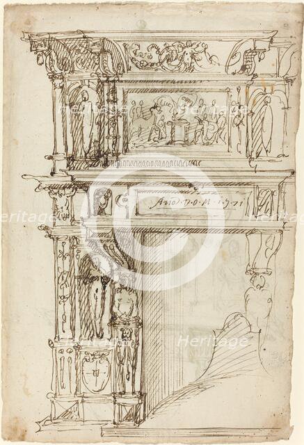 Palatial Mantelpiece with a Scene of Ancient Sacrifice [recto], 1571. Creator: Unknown.