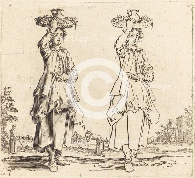 Peasant Woman with Basket on Head, Front View, 1617 and 1621. Creator: Jacques Callot.