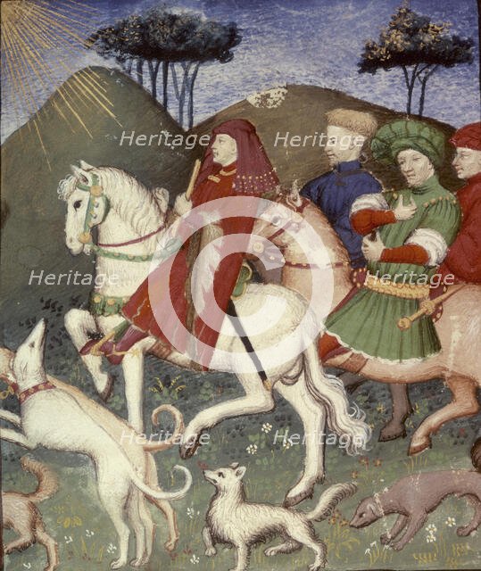 Noblemen on horseback with their dogs, 15th century. Creator: Unknown.