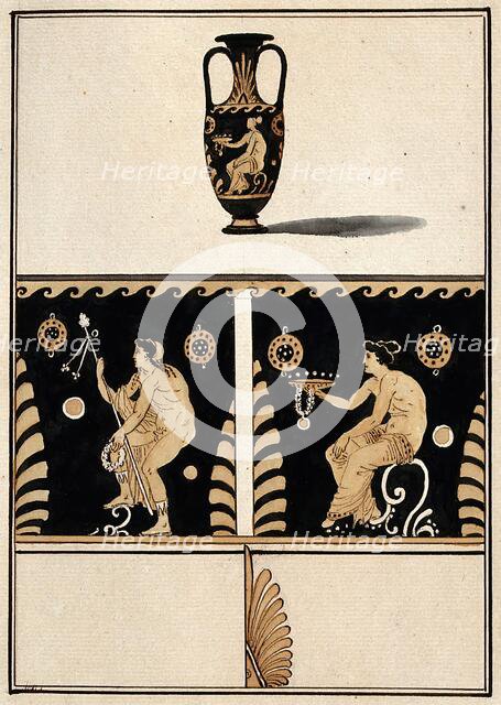 Above, red-figured Greek vessel used for transporting wine (transport amphora)..., 1760-9. Creator: Augustin Dahlsteen.