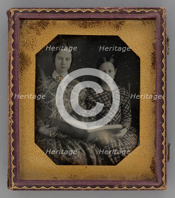 Untitled (Portrait of Seated Two Girls Holding a Book), 1848. Creator: Unknown.