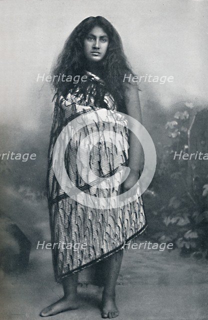 A Maori girl with matting dress, 1902.