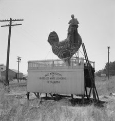 Roadside sculpture (under repair) on U.S. 101, entering Petaluma, Sonoma County, 1939. Creator: Dorothea Lange.