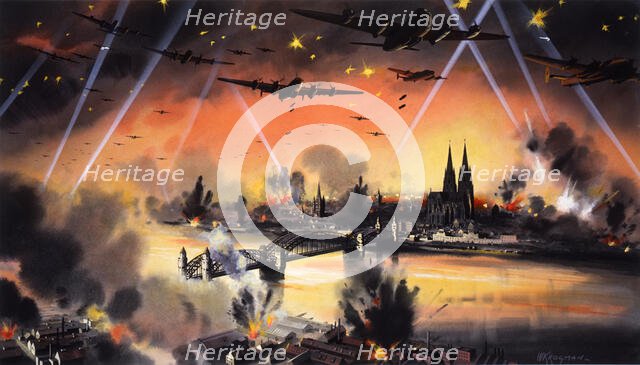 War In The Air - mass bomber raid on Cologne by the Britis, World War II, c1939-c1945. Creator: William Krogman.