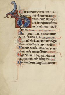 Initial D: Absalom Hanging from a Tree; Bute Psalter, text and illumination about 1285. Creator: Bute Master.