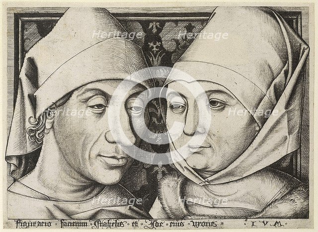 Self-Portrait with wife Ida, c. 1490. Artist: Meckenem, Israhel van, the Younger (ca 1440-1503)