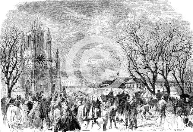 Opening of the railway line from Lyon to Geneva on March 16, 1858, arrival of the train at the st…