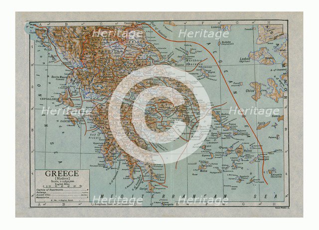 Map of Modern Greece, c1910s. Creator: Emery Walker Ltd.