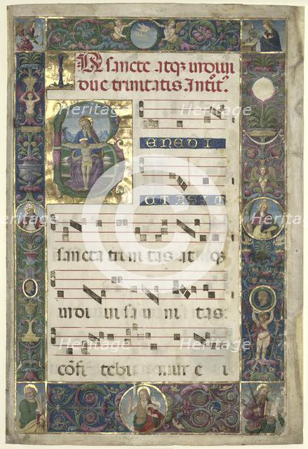 The Trinity: Leaf from a Gradual with Initial B, c. 1496-1502. Creator: Perugino (Italian, c1450/55-1523), circle of.