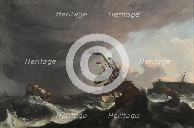 Warships in a Heavy Storm, c.1695. Creator: Ludolf Bakhuizen.
