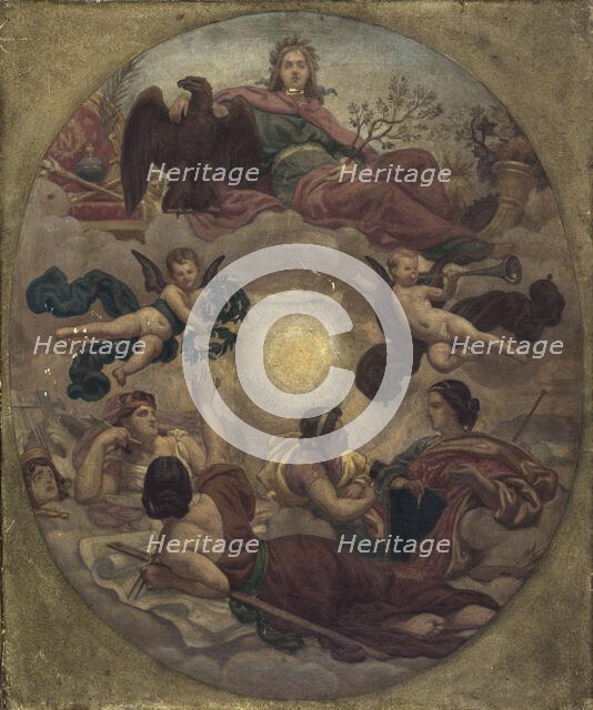 Esquisse pour le plafond du ministère des Finances : L'Empire couronnant les arts  (Commande... Creator: Victor-François-Eloi Biennourry.