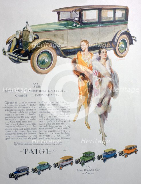 Advert for Paige motor cars, 1927. Artist: Unknown