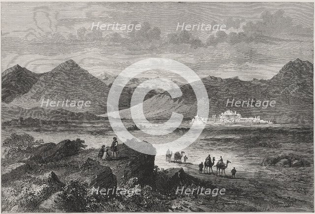 British-Afghan war, entrance to the Khyber Pass and view of the Jamrood fort that defends it, eng…