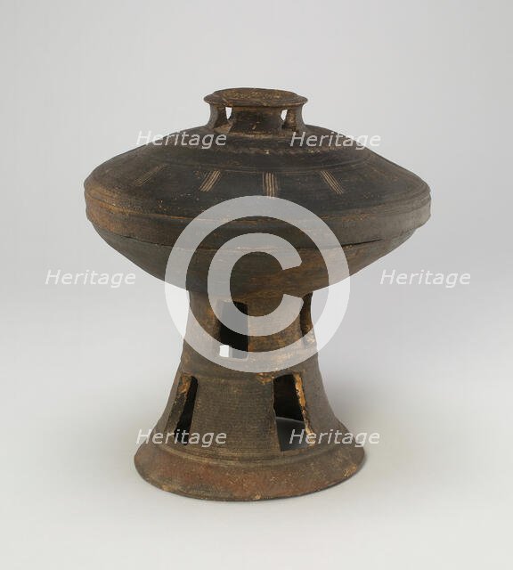 Covered Stem Bowl with Openwork Decoration, Korea, Three Kingdoms period..., 5th/6th century. Creator: Unknown.