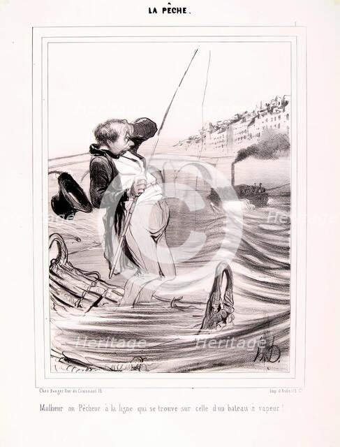 La Pêche. Malheur au Pêcheur à la ligne...1840. Creator: Honore Daumier.