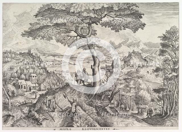 Soldiers at Rest (Milites requiescentes) from The Large Landscapes, ca. 1555-56. Creator: Johannes van Doetecum I.