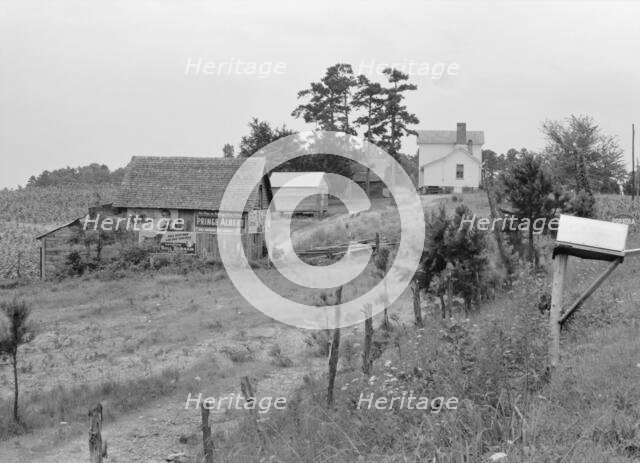 General view of a hillside farm which faces the road..., Person County, North Carolina, 1939. Creator: Dorothea Lange.