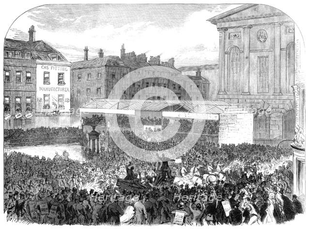 The Elections in the Metropolitan Boroughs: Finsbury...the nomination on Clerkenwell Green, 1865. Creator: Unknown.