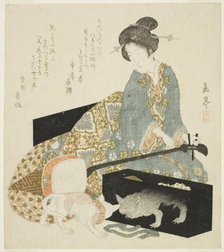 Woman with Shamisen and Cat, c. 1820s. Creator: Gakutei.