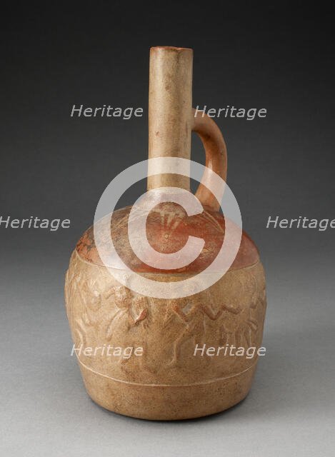 Handle Spout Jug with Relief Depicting Skeletal Musicians Dancing, 100 B.C./A.D. 500. Creator: Unknown.