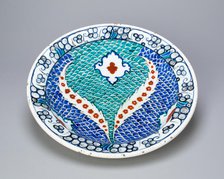 Dish (Tabaq) with Scale Pattern and Serrated Leaves, Ottoman dynasty (1299-1923), late 16th century. Creator: Unknown.