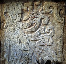 Detail of sculptural reliefs in buildings of the ancient city of Monte Alban.