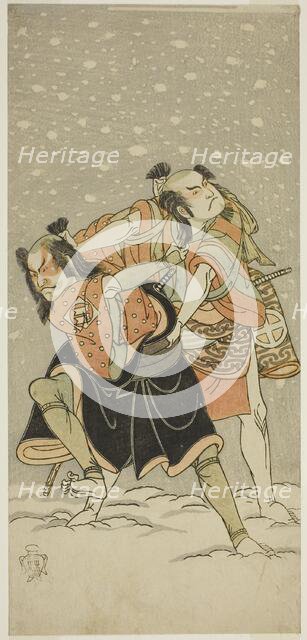 The Actors Otani Hiroji III as Kameo (right), and Sakata Sajuro I as Ario (left), in the Play..., c. Creator: Shunsho.