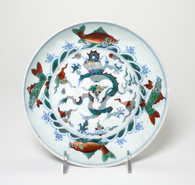 Doucai 'Dragon' Dish, Qing dynasty (1644-1911), 18th/19th century. Creator: Unknown.