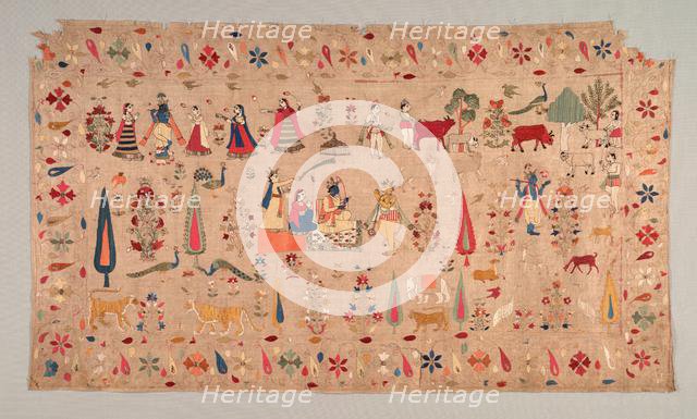 Rumal Decorated with Scenes of Krishna's Life, 1700s. Creator: Unknown.