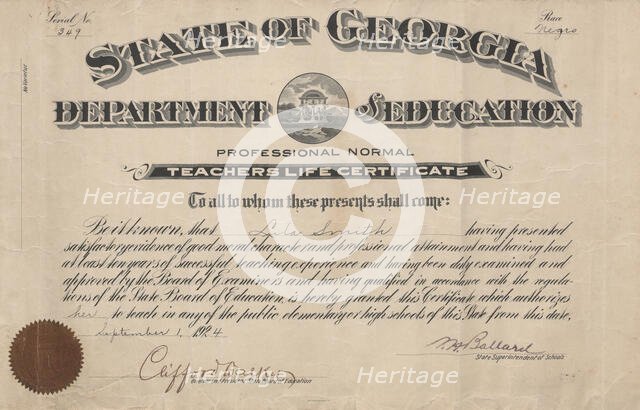 Teaching certificate, 1924. Creator: Unknown.