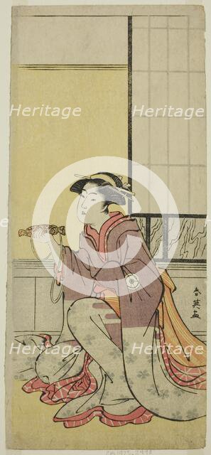 The Actor Iwai Hanshiro IV as Yae (?), in the Play Sugawara Denju Tenarai Kagami (?)..., c. 1788. Creator: Katsukawa Shun'ei.