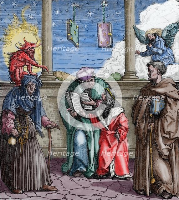 Maximilian I as a child learning black magic, (1885).  Creator: Unknown.