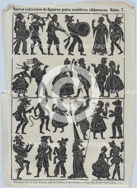 Sheet 7 of figures for Chinese shadow puppets, 1859. Creator: Juan Llorens.