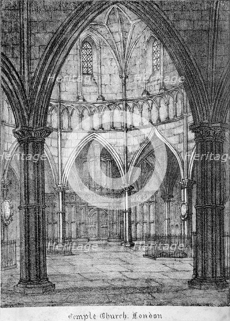 Interior view of Temple Church, looking towards the organ, City of London, 1820.                     Artist: Anon