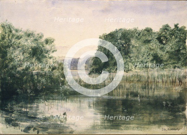 View of a Lake with Trees, 1857. Artist: John William Inchbold.