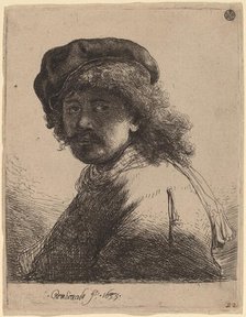 Self-Portrait in a Cap and Scarf with the Face Dark, 1633. Creator: Rembrandt Harmensz van Rijn.
