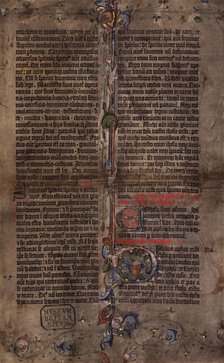 A leaf of the first printed Bible, c1455. Creator: Johannes Gutenberg.