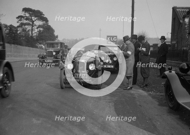 Derby Sports, Riley Monaco and Morris Cowley saloon at the JCC Half-Day Trial, 1930. Artist: Bill Brunell.