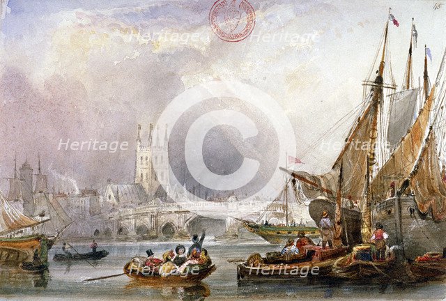 View of the River Thames and water craft below London Bridge, c1825. Artist: Anon