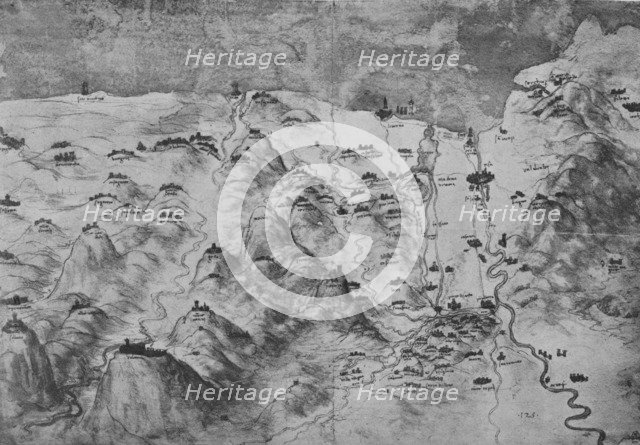 'Bird's-Eye View of Part of Tuscany', c1480 (1945). Artist: Leonardo da Vinci.