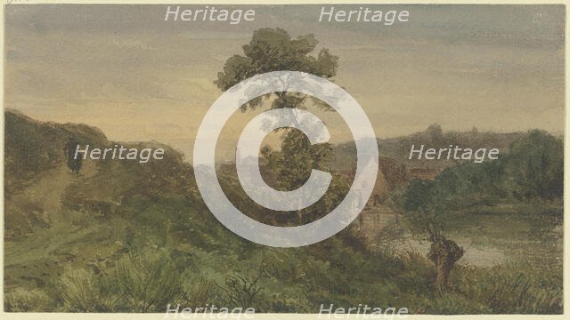 Riverbank, a road to the left, mid-late 19th century. Creator: Karl Peter Burnitz.