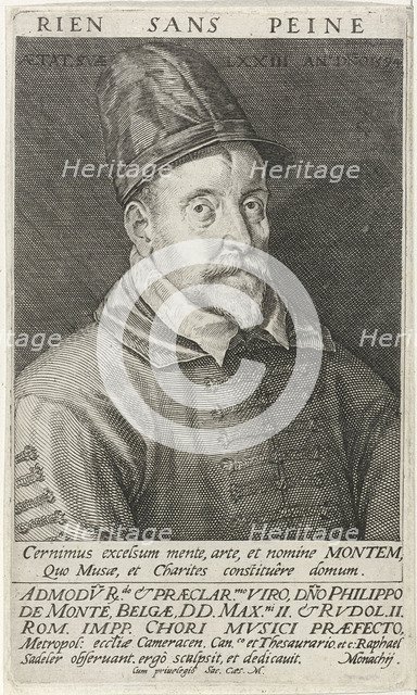 Portrait of the Composer Philippe de Monte (1521-1603), 1594. Artist: Sadeler, Raphael, the Elder (1560-1628)