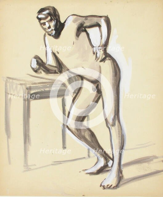 Nude leaning on a table, sketch, c1910s. Creator: Verner Thome.
